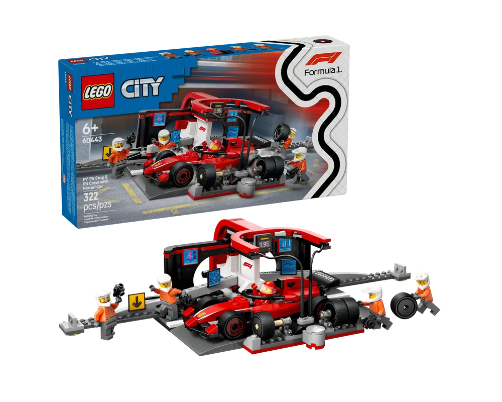LEGO City 60443 - F1 Pit Stop & Pit Crew with Ferrari Car - Authentic LEGO Set Main Image