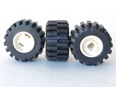 LEGO 6014bc01 Wheel 11mm D. x 12mm, Hole Notched for Wheels Holder Pin with Black Tire 21mm D. x 12mm - Offset Tread Small Wide (6014b / 6015) in White - Authentic LEGO Part