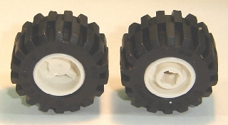 LEGO 6014bc03 Wheel 11mm D. x 12mm, Hole Notched for Wheels Holder Pin with Black Tire Offset Tread Small Wide, Raised Groove (6014b / 60700) in White - Authentic LEGO Part