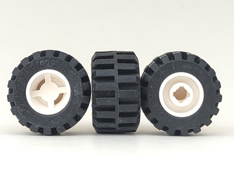 LEGO 6014bc05 Wheel 11mm D. x 12mm, Hole Notched for Wheels Holder Pin with  Tire 21mm D. x 12mm - Offset Tread Small Wide, Band Around Center of Tread (6014b / 87697) in White - Authentic LEGO Part