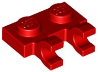 LEGO 60470 Plate, Modified 1 x 2 with 2 U Clips in Red - Authentic LEGO Part