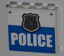 LEGO 60581pb011 Panel 1 x 4 x 3 with Side Supports - Hollow Studs with 4 Rivets, Silver Police Badge and 'POLICE' Pattern (Sticker) - Set 4440 - Main Product Image