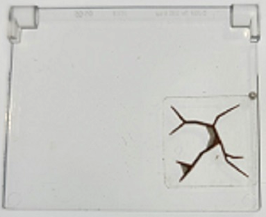 LEGO 60603pb018 Glass for Window 1 x 4 x 3 - Opening with Dark Brown Cracks Pattern (Sticker) - Set 70424 - Main Product Image