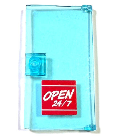 LEGO 60616pb074 Door 1 x 4 x 6 with Stud Handle with 'OPEN 24/7' Sign on Red Background Pattern (Sticker) - Set 60132 - Main Product Image