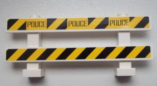 LEGO 6079pb06 Fence 1 x 8 x 2 2/3 with Black 'POLICE' on Black and Yellow Danger Stripes Pattern (Stickers) - Set 60007 - Main Product Image