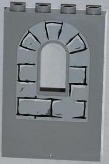 LEGO 60808pb008 Panel 1 x 4 x 5 Wall with Window with Bricks (3 Outlined on Arch), Black Mortar, Dark Bluish Gray and White Highlights Pattern (Sticker) - Sets 4183 / 7946 - Main Product Image