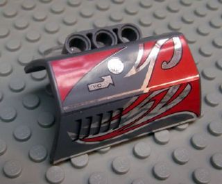 LEGO 61069pb004L Technic, Panel Engine Block Half / Side Intake with Red and Silver Flames, Oil Cap Pattern Model Left Side (Stickers) - Set 8493 - Main Product Image