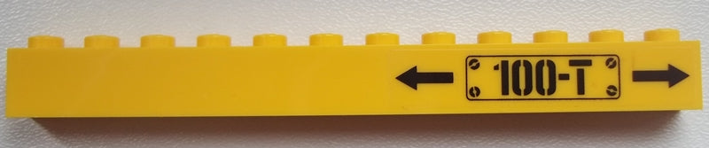 LEGO 6112pb013R Brick 1 x 12 with Black Arrows and &#39;100-T&#39; Pattern on Right (Sticker) - Set 60052 - Main Product Image