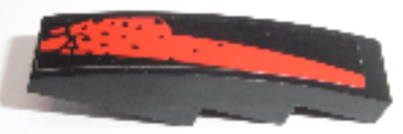 LEGO 61678pb127L Slope, Curved 4 x 1 with Red Stripe with Splotches Pattern Model Left Side (Sticker) - Set 8864 - Main Product Image