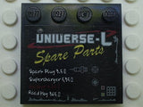 LEGO 6179pb016 Tile, Modified 4 x 4 with Studs on Edge with 'UNIVERSE-L Spare Parts' and Price List Pattern (Sticker) - Set 5980 - Main Product Image