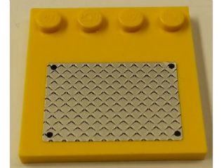 LEGO 6179pb053 Tile, Modified 4 x 4 with Studs on Edge with 4 Black Rivets on Silver Tread Plate Pattern (Sticker) - Set 7685 - Main Product Image