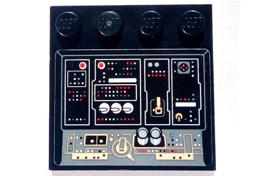 LEGO 6179pb162 Tile, Modified 4 x 4 with Studs on Edge with SW Millennium Falcon Control Panel, Buttons, White and Red Lights Pattern (Sticker) - Set 75105 - Main Product Image