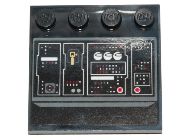 LEGO 6179pb168 Tile, Modified 4 x 4 with Studs on Edge with SW Millennium Falcon Control Panel, Buttons, White and Red Lights Pattern 2 (Sticker) - Set 75257 - Main Product Image