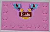 LEGO 6180pb061 Tile, Modified 4 x 6 with Studs on Edges with Medium Azure Handles, Horseshoe and &#39;Robin&#39; Pattern (Sticker) - Set 3186 - Main Product Image