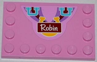 LEGO 6180pb061 Tile, Modified 4 x 6 with Studs on Edges with Medium Azure Handles, Horseshoe and &#39;Robin&#39; Pattern (Sticker) - Set 3186 - Main Product Image