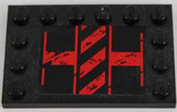 LEGO 6180pb084L Tile, Modified 4 x 6 with Studs on Edges with Black and Red Danger Stripes Pattern Model Left Side (Sticker) - Set 8864 - Main Product Image