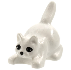 LEGO 6251px1 Cat, Crouching with Black Eyes, Eyelashes and Nose Pattern in White - Authentic LEGO Part