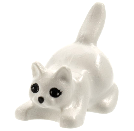 LEGO 6251px1 Cat, Crouching with Black Eyes, Eyelashes and Nose Pattern in White - Authentic LEGO Part