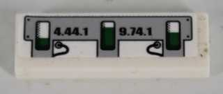 LEGO 63864pb042L Tile 1 x 3 with Black '4.44.1' and '9.74.1' and Green Level Indicators Pattern (Sticker) - Set 8864 - Main Product Image