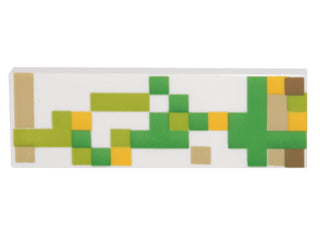 LEGO 63864pb046 Tile 1 x 3 with Pixelated Green, Lime, Tan and Yellow Pattern (Minecraft Iron Golem) - Main Product Image