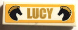 LEGO 63864pb190 Tile 1 x 3 with 'LUCY' and 2 Dark Blue Horses Pattern (Sticker) - Set 41367 - Main Product Image