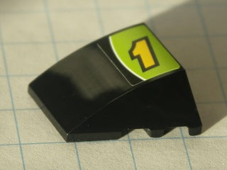 LEGO 64225pb001 Wedge 4 x 3 Triple Curved No Studs with Yellow Number 1 and White Line on Lime and  Background Pattern (Sticker) - Set 8119 - Main Product Image