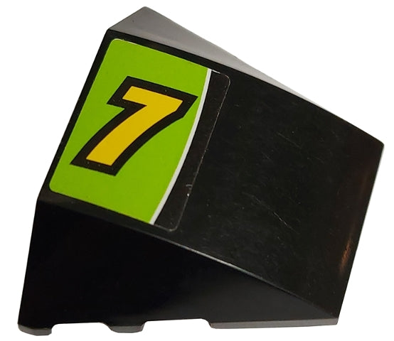 LEGO 64225pb002 Wedge 4 x 3 Triple Curved No Studs with Yellow Number 7 and White Line on Lime Background Pattern (Sticker) - Set 8119 - Main Product Image