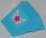 LEGO 64225pb007 Wedge 4 x 3 Triple Curved No Studs with Magenta Star on Butterfly Wings Pattern (Sticker) - Set 3063 - Main Product Image
