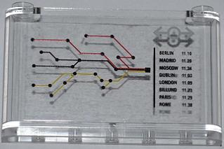 LEGO 64453pb002 Windscreen 1 x 6 x 3 with Train Map, Train Schedule with 'BERLIN 11:10' and Train Logo Pattern (Sticker) - Set 7938 - Main Product Image