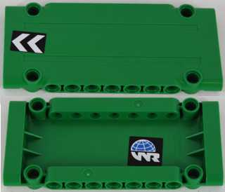 LEGO 64782pb016R Technic, Panel Plate 5 x 11 x 1 with Black and White Chevrons on Outside and Globe and White 'WR' World Racers Logo on Inside Right Pattern (Stickers) - Set 8864 - Main Product Image