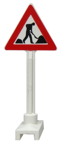 LEGO 649pb10b Road Sign Triangle with Thin Worker and 2 Piles Pattern - Main Product Image