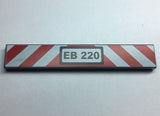 LEGO 6636pb175 Tile 1 x 6 with 'EB 220' and Red and White Danger Stripes Pattern - Main Product Image