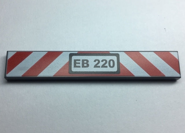 LEGO 6636pb175 Tile 1 x 6 with 'EB 220' and Red and White Danger Stripes Pattern - Main Product Image