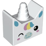 LEGO 72135pb01 Duplo, Brick 2 x 4 x 3 1/2 Ears on Sides and Horn with Unicorn Face Pattern - Main Product Image