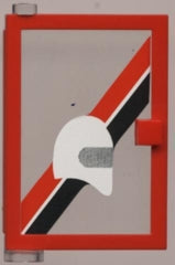 LEGO 73436c01pb01 Door 1 x 4 x 5 Left with Trans-Clear Glass and  & Black diagonal Stripe and White Helmet Pattern (Sticker) - Set 6373 - Main Product Image