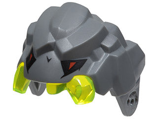 LEGO 85045c01pb01 Large Figure Head Rock Monster King, Jaw Upper with Molded Trans-Neon Green Teeth and Printed Black and Red Eyes Pattern - Main Product Image