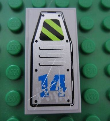 LEGO 87079pb0042 Tile 2 x 4 with Vent Panel Scratched with Danger Stripes and Blue '14' Pattern (Sticker) - Set 8189 - Main Product Image