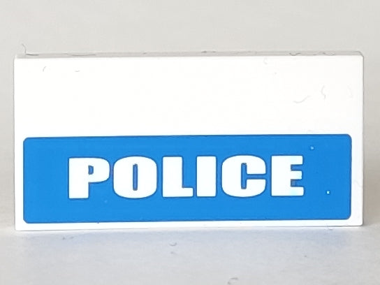 LEGO 87079pb0072 Tile 2 x 4 with  'POLICE' on Blue Background Half Height Pattern (Sticker) - Set 7288 - Main Product Image