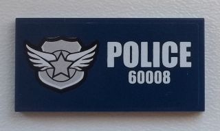 LEGO 87079pb0111 Tile 2 x 4 with Silver Star Badge and White 'POLICE 60008' on  Background Pattern (Sticker) - Set 60008 - Main Product Image