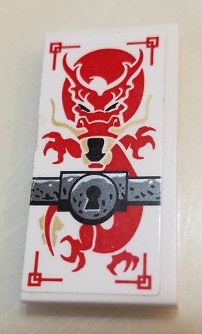 LEGO 87079pb0720 Tile 2 x 4 with Red Dragon, Keyhole on Silver Bar Pattern (Sticker) - Set 70591 - Main Product Image