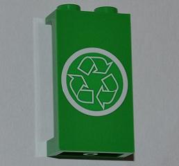 LEGO 87544pb006 Panel 1 x 2 x 3 with Side Supports - Hollow Studs with Recycling Arrows on Green Background Pattern (Sticker) - Set 4432 - Main Product Image