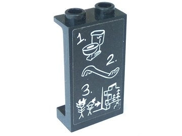 LEGO 87544pb040 Panel 1 x 2 x 3 with Side Supports - Hollow Studs with Toilet, Pry Bar and Escape Plan Pattern (Sticker) - Set 70591 - Main Product Image