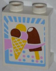 LEGO 87552pb007 Panel 1 x 2 x 2 with Side Supports - Hollow Studs with Ice Cream Cone and Ice Cream Bar Pattern (Sticker) - Set 3061 - Main Product Image