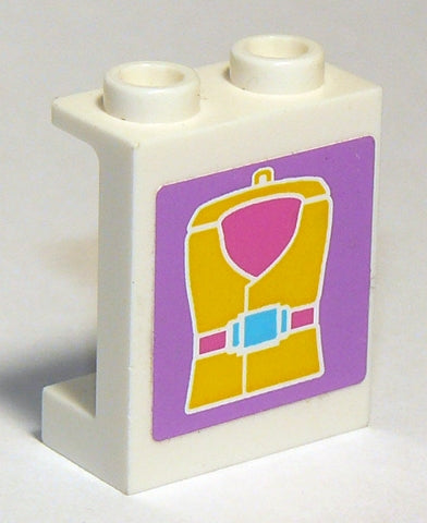 LEGO 87552pb034 Panel 1 x 2 x 2 with Side Supports - Hollow Studs with Yellow Life Jacket Pattern (Sticker) - Set 41015 - Main Product Image