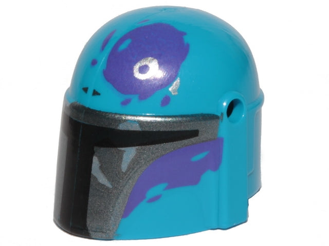 LEGO 87610pb13 Minifigure, Headgear Helmet with Holes, SW Mandalorian with Silver and Dark Purple Pattern - Main Product Image