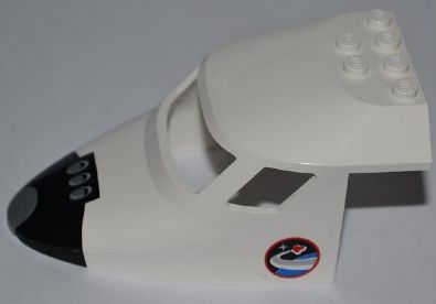 LEGO 87613pb004b Aircraft Fuselage Forward Top Curved 6 x 10 x 4 with 3 Window Panes with Black Space Shuttle Nose and Space Logo Pattern on Both Sides (Stickers) - Set 3367 - Main Product Image