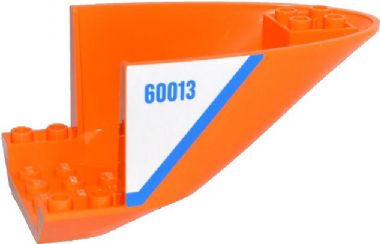 LEGO 87616pb005 Aircraft Fuselage Aft Section Curved Bottom 6 x 10 with Blue Line and &#39;60013&#39; on White Background Pattern on Both Sides (Stickers) - Set 60013 - Main Product Image