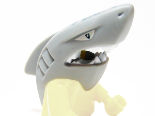 LEGO 87756pb01 Minifigure, Head, Modified Shark with Fin with White Eyes and Teeth, Dark Blue Splotches Pattern - Main Product Image