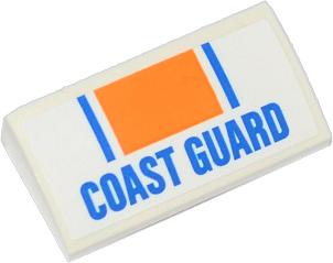 LEGO 88930pb029 Slope, Curved 2 x 4 x 2/3 with Bottom Tubes with Orange Rectangle, Blue Lines and &#39;COAST GUARD&#39; Pattern (Sticker) - Set 60012 - Main Product Image