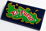 LEGO 88930pb168R Slope, Curved 2 x 4 x 2/3 with Bottom Tubes with Red and White 'EL FUEGO' on Bright Green and Bright Light Orange Flames Pattern Model Right Side (Sticker) - Set 70429 - Main Product Image